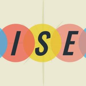 Colorful circles spelling out 'RISEN' on a light background.