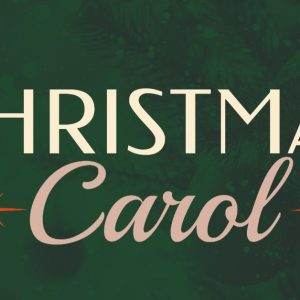 Festive Christmas Carol text with star decorations on a green background.