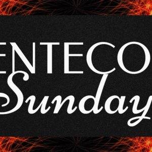 Pentecost Sunday banner with decorative fiery design in the background