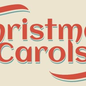 Retro-styled Christmas Carols text with festive stars and swirls.