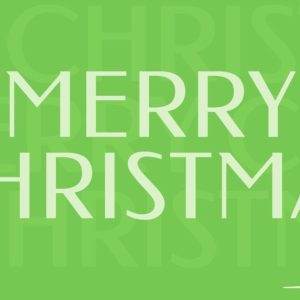 Green background with "Merry Christmas" and festive starbursts.