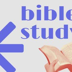 Hands holding an open Bible with a bold blue asterisk and the text "bible study" in a minimalist design.