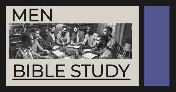 Group of men engaged in a Bible study session around a table with open books, showcasing fellowship and learning.